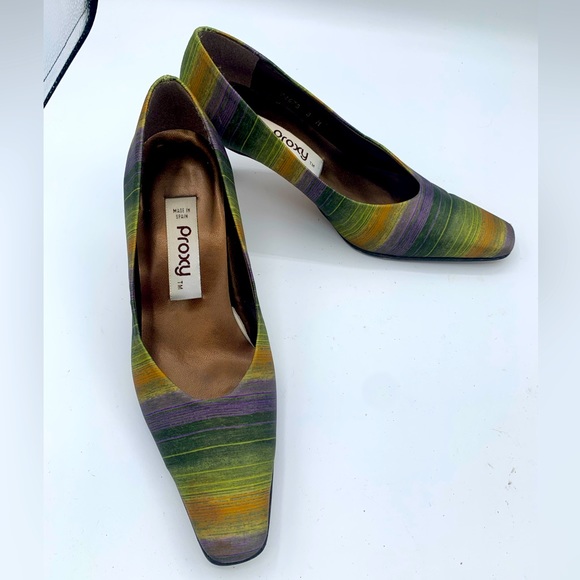 PROXY MADE IN SPAIN MULTICOLOR Leather HEELS WOMEN SIZE 8 - Picture 5 of 9